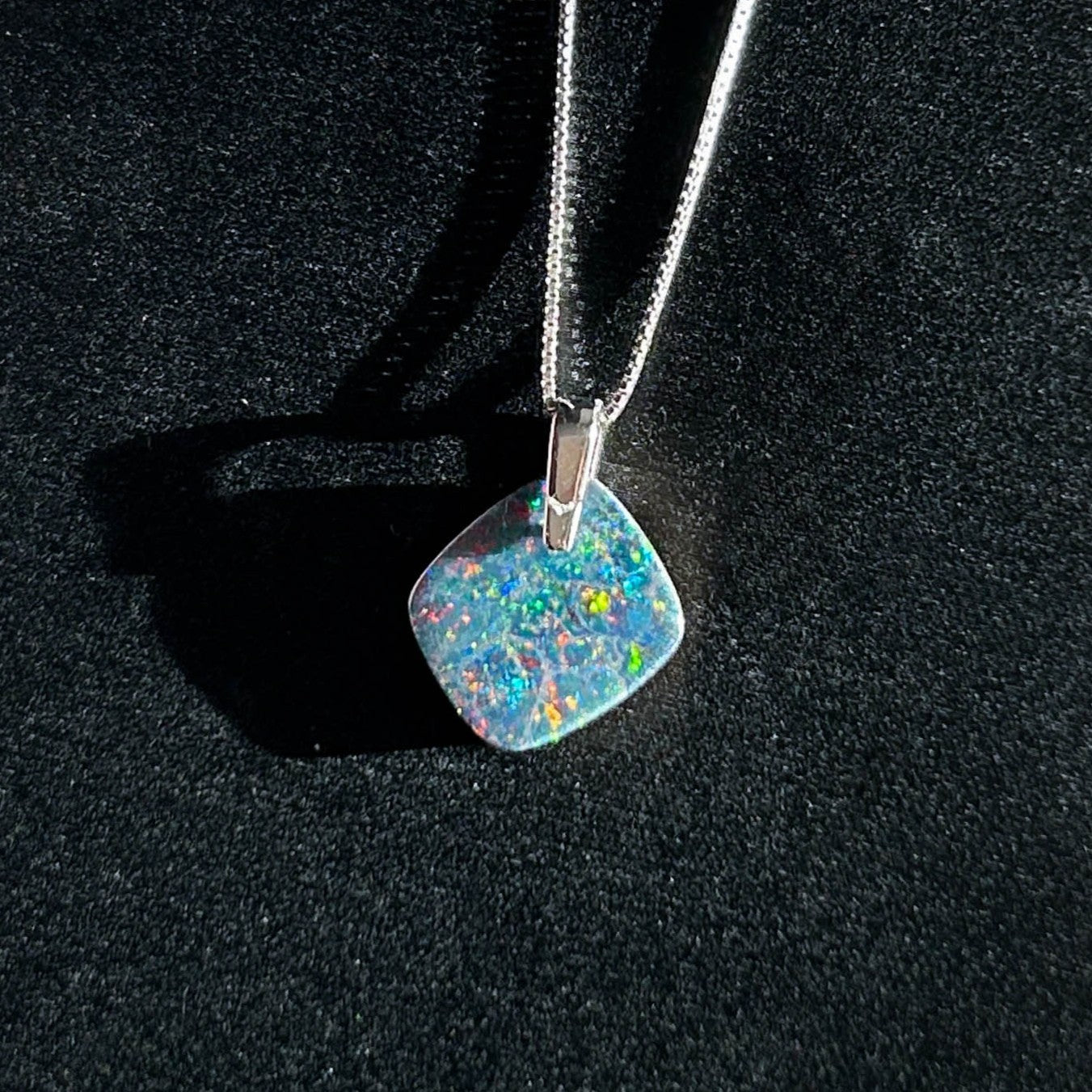 High Quality Australian Rainbow Blue Opal 925 Sterling Silver Pendant