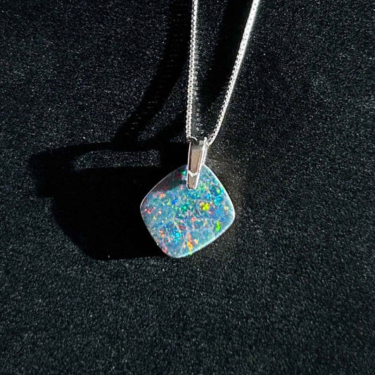 High Quality Australian Rainbow Blue Opal 925 Sterling Silver Pendant