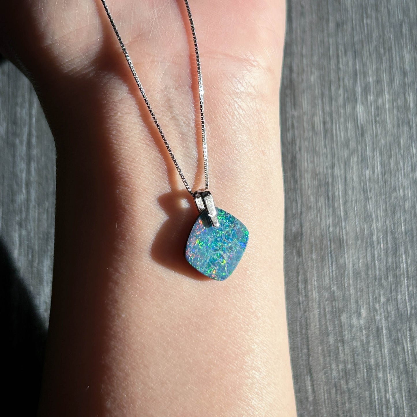 High Quality Australian Rainbow Blue Opal 925 Sterling Silver Pendant
