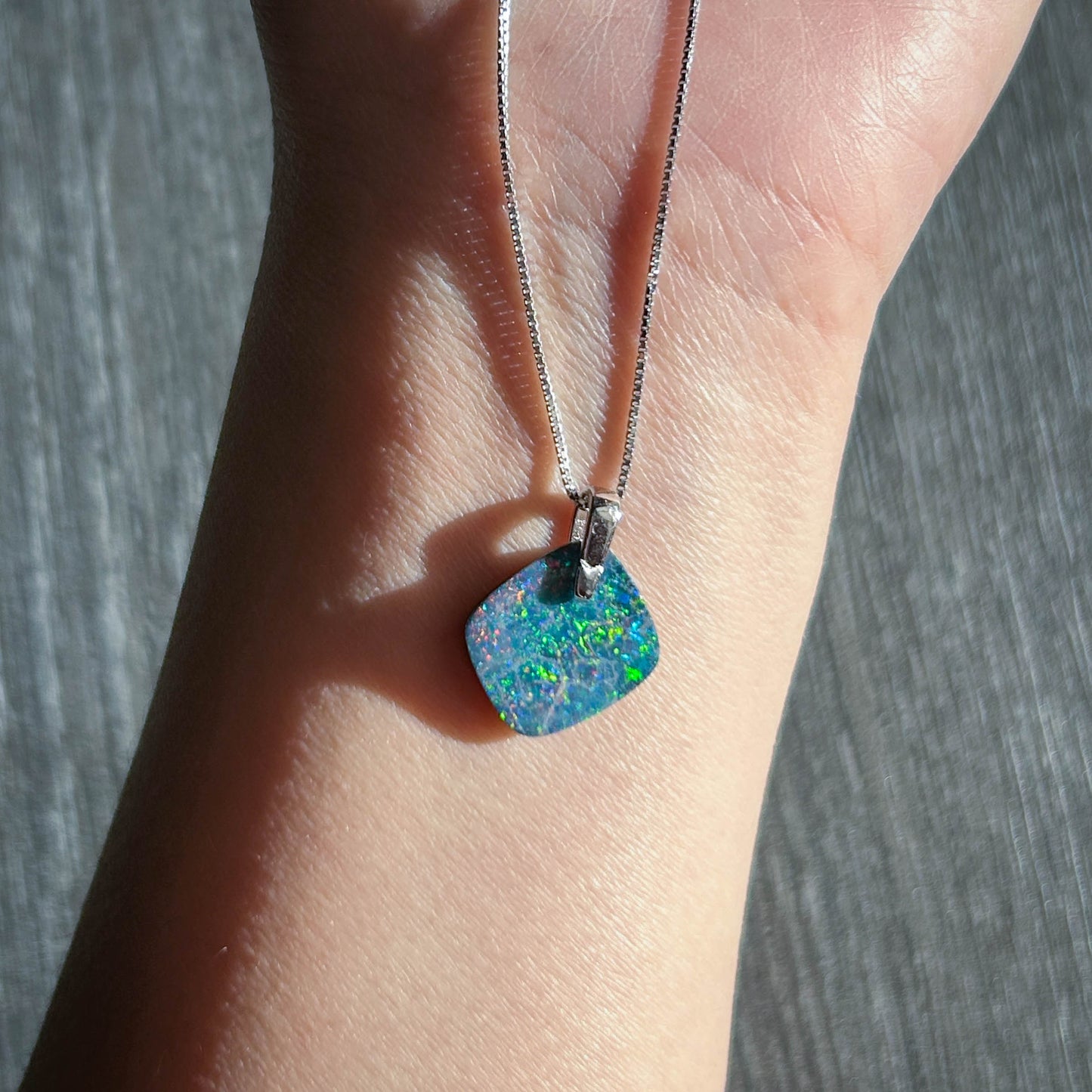High Quality Australian Rainbow Blue Opal 925 Sterling Silver Pendant