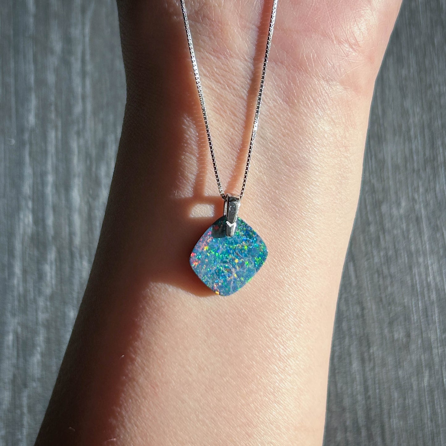 High Quality Australian Rainbow Blue Opal 925 Sterling Silver Pendant