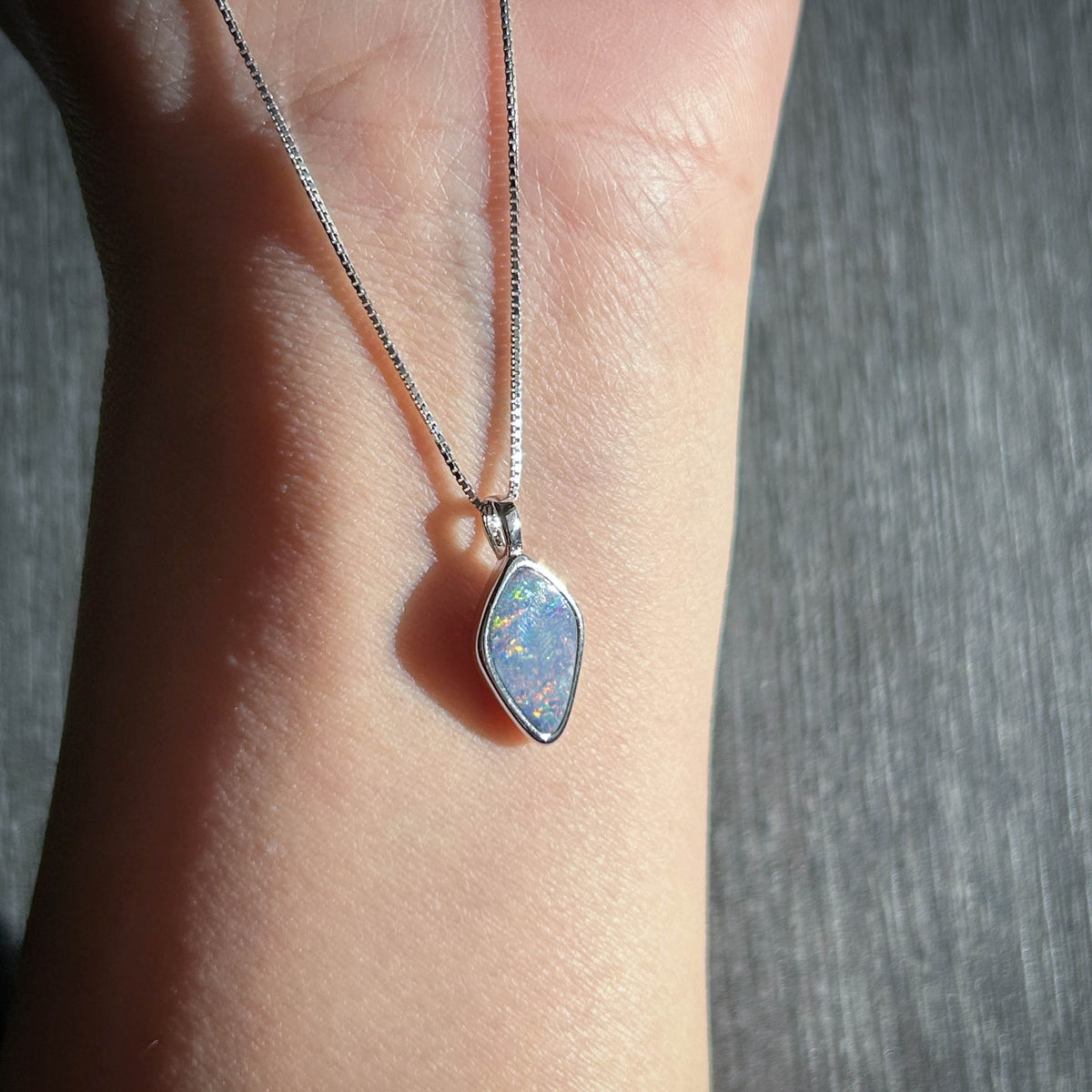 High Quality Australian Rainbow Blue Opal 925 Sterling Silver Pendant