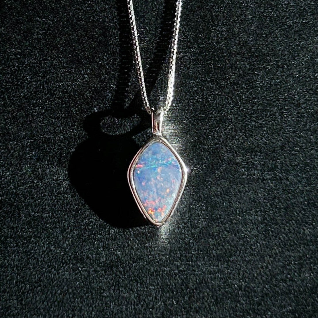 High Quality Australian Rainbow Blue Opal 925 Sterling Silver Pendant