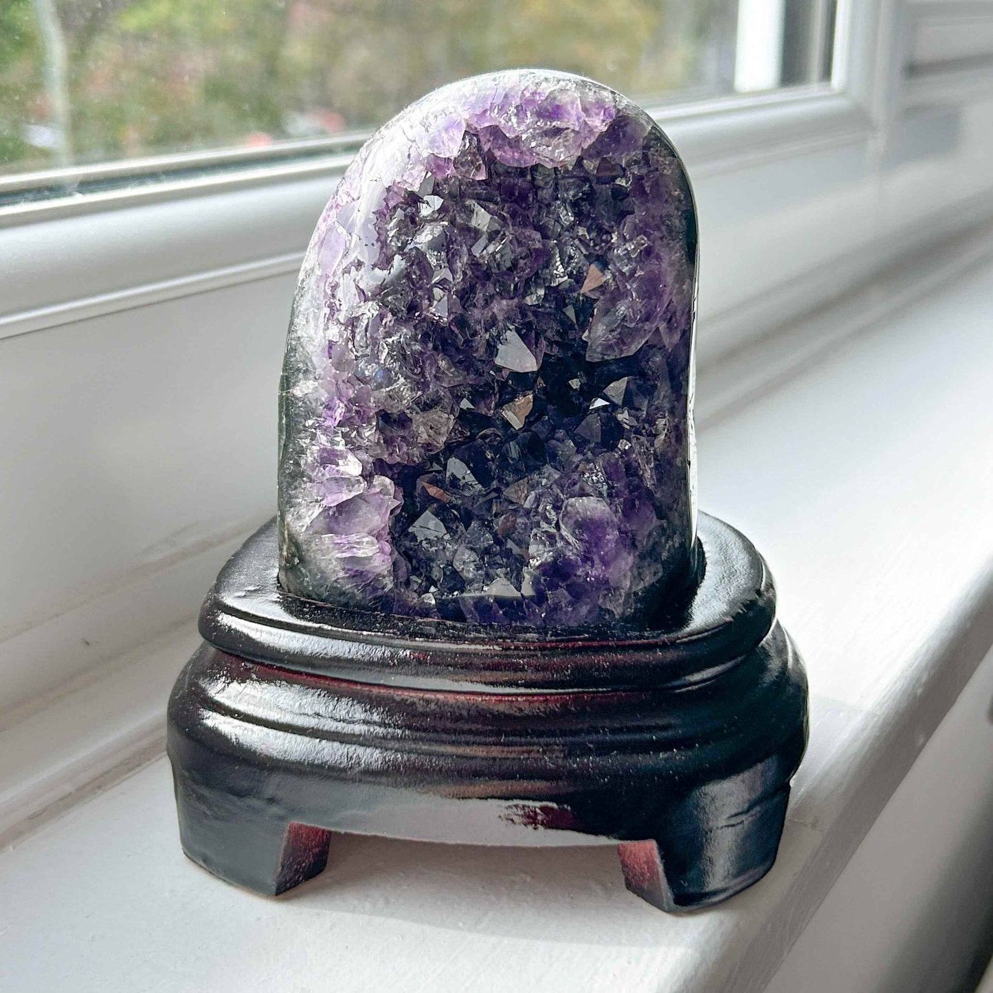 Natural Amethyst Cluster Self Standing with Wood Stand Energy Healing | Amethyst Geode Mineral Specimen Home Decoration