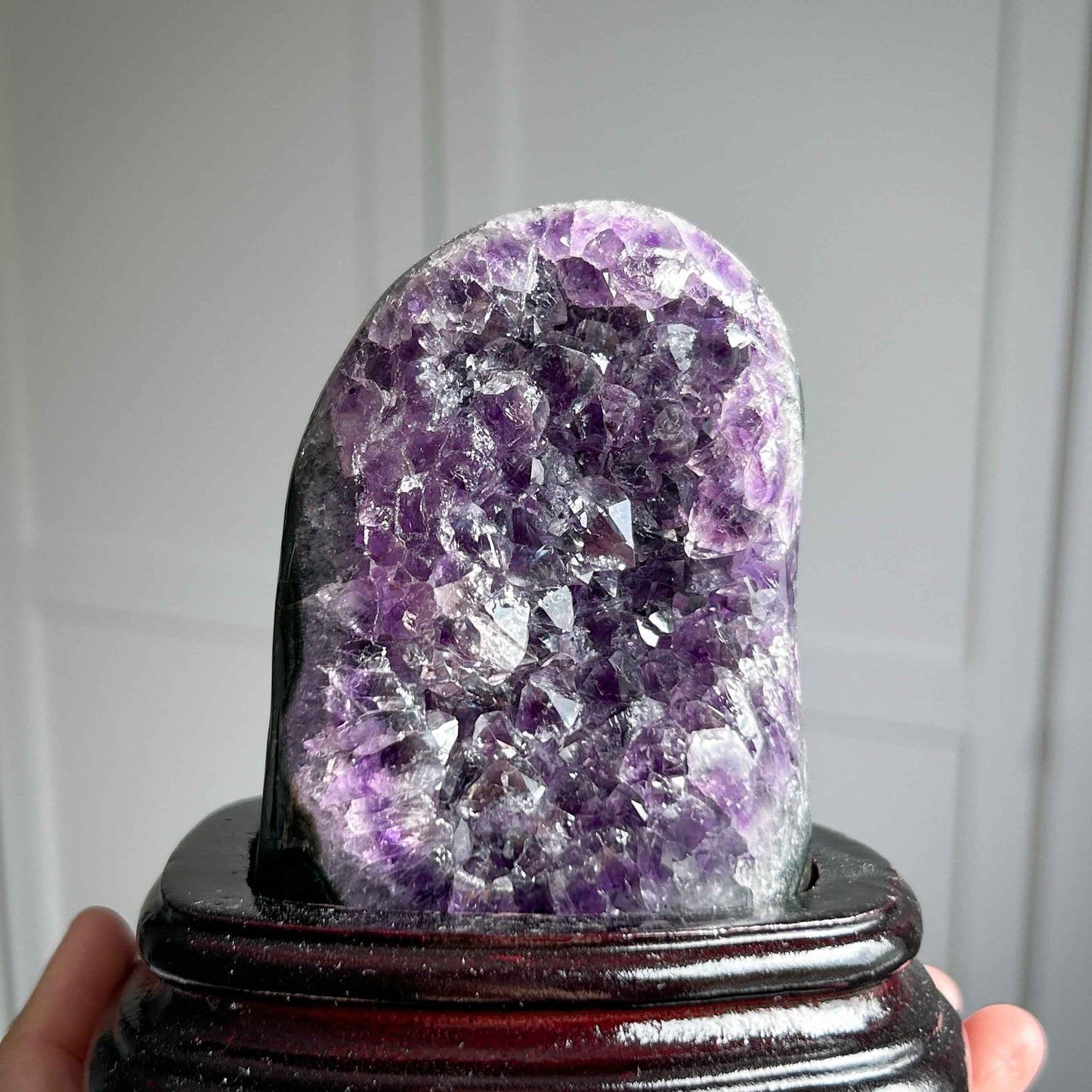 Natural Amethyst Cluster Self Standing with Wood Stand Energy Healing | Amethyst Geode Mineral Specimen Home Decoration