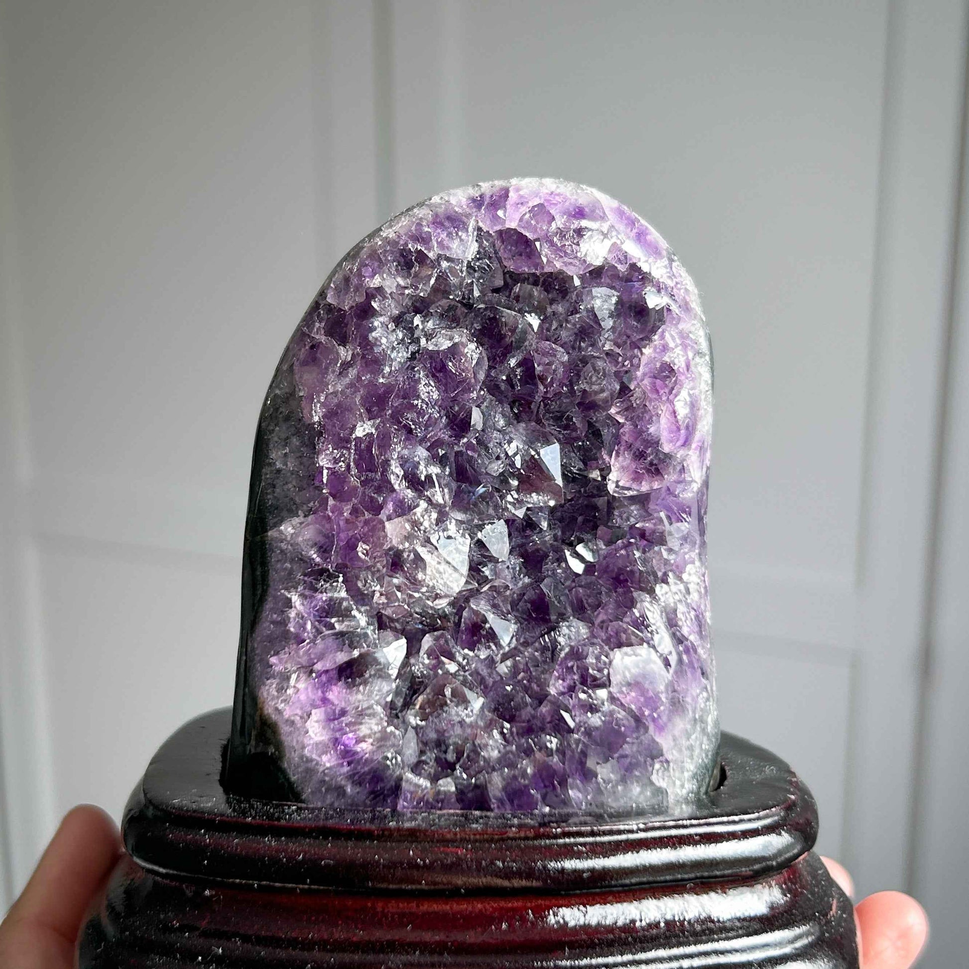 Natural Amethyst Cluster Self Standing with Wood Stand Energy Healing | Amethyst Geode Mineral Specimen Home Decoration