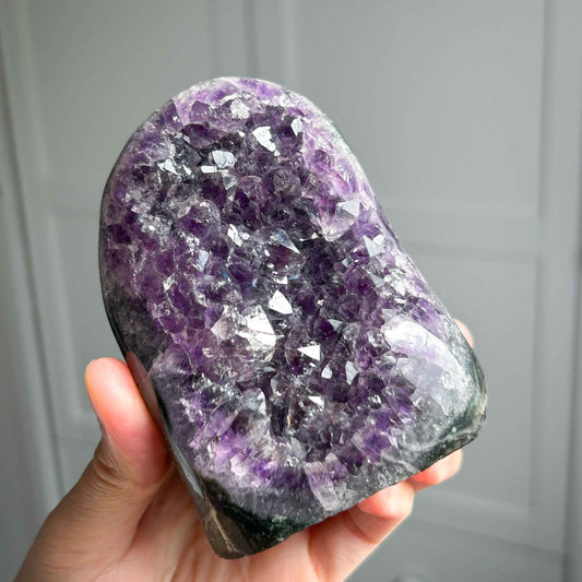 Natural Amethyst Cluster Self Standing with Wood Stand Energy Healing | Amethyst Geode Mineral Specimen Home Decoration