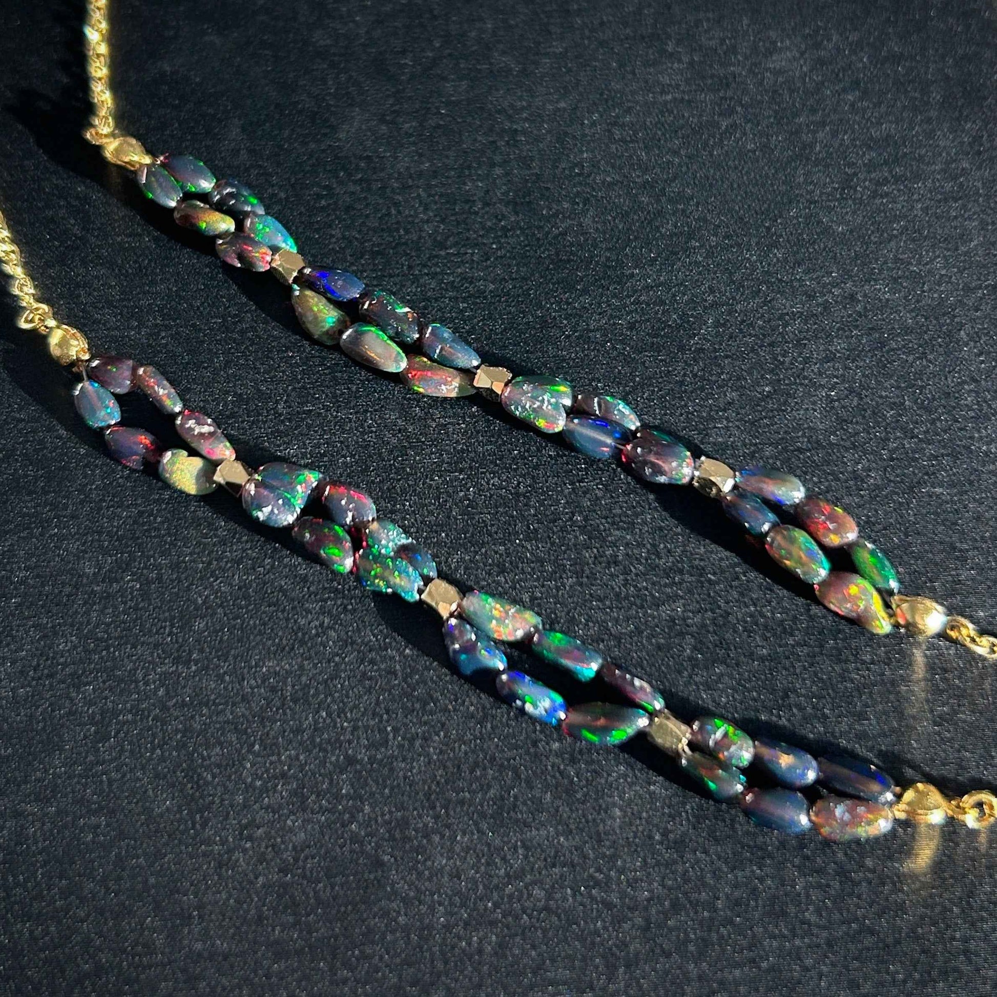 Rare Rainbow Black Opal Bracelet in 14k Gold