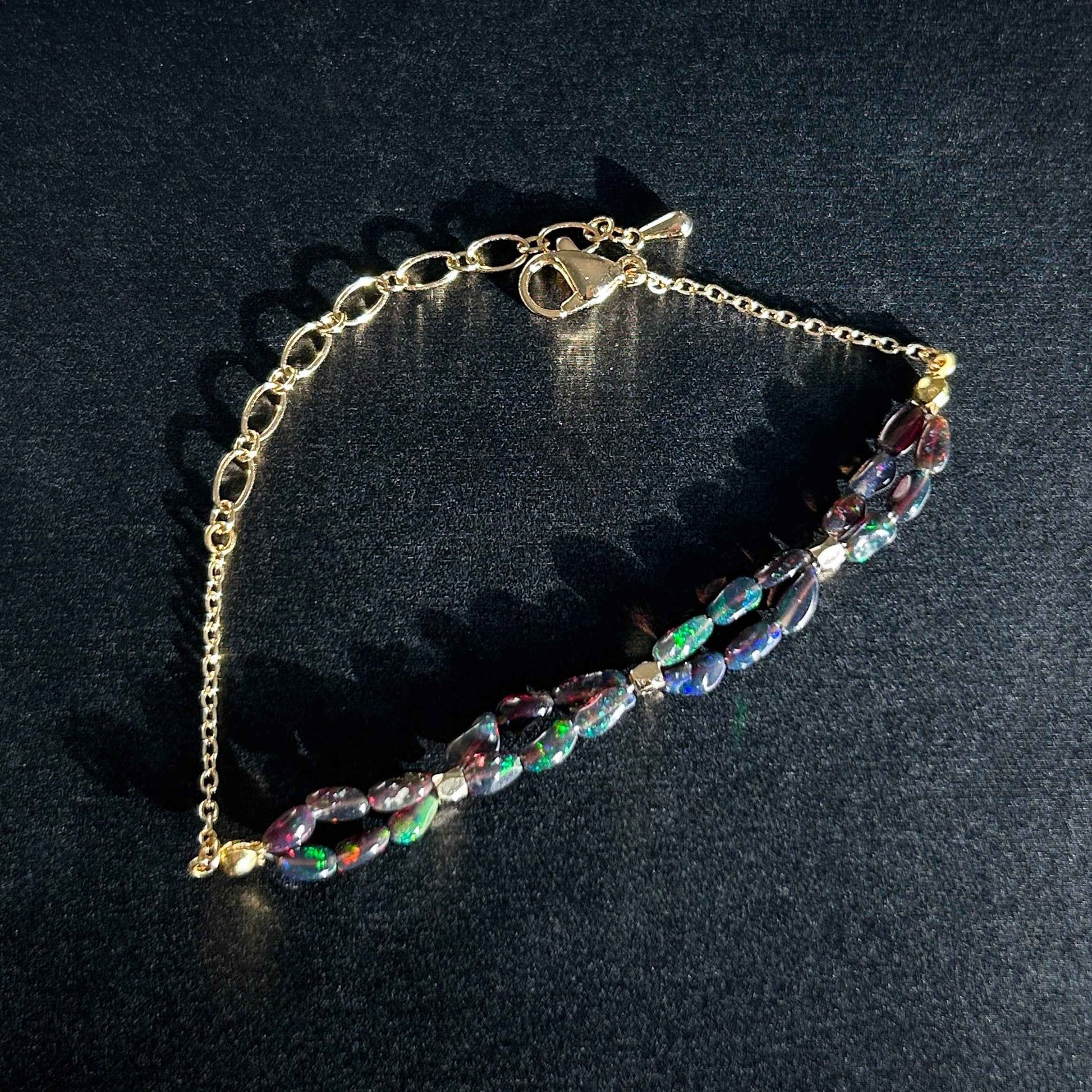 Rare Rainbow Black Opal Bracelet in 14k Gold