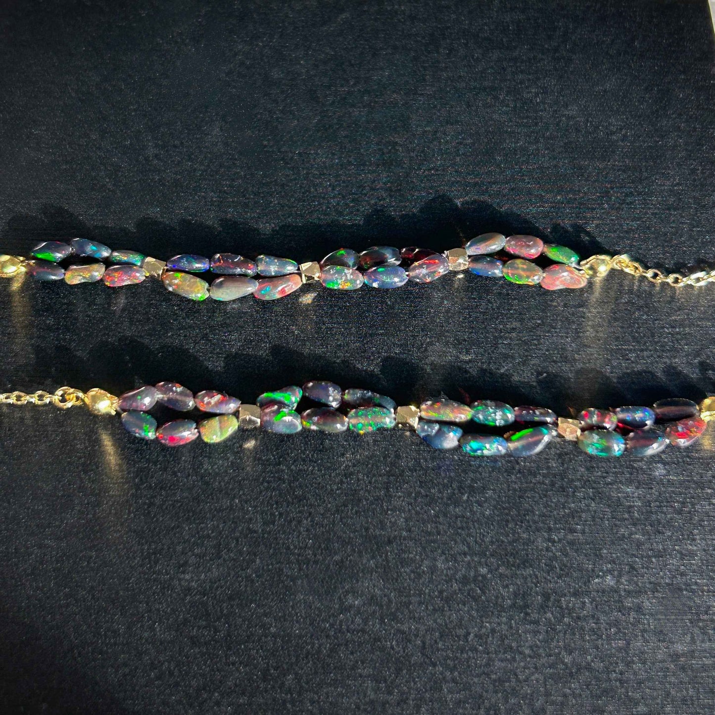 Rare Rainbow Black Opal Bracelet in 14k Gold