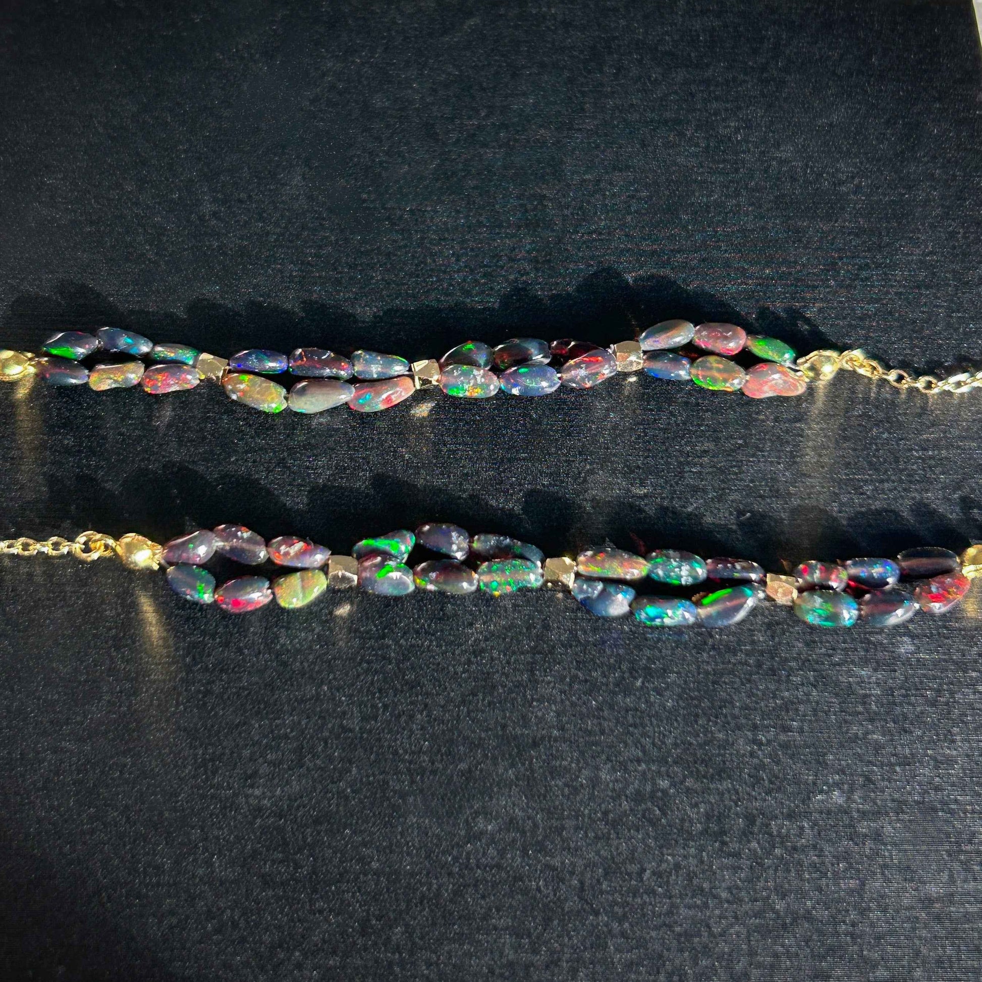 Rare Rainbow Black Opal Bracelet in 14k Gold