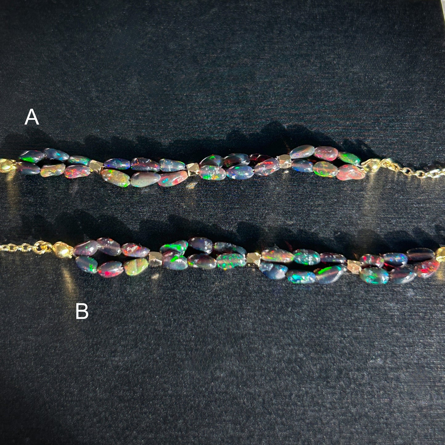 Rare Rainbow Black Opal Bracelet in 14k Gold