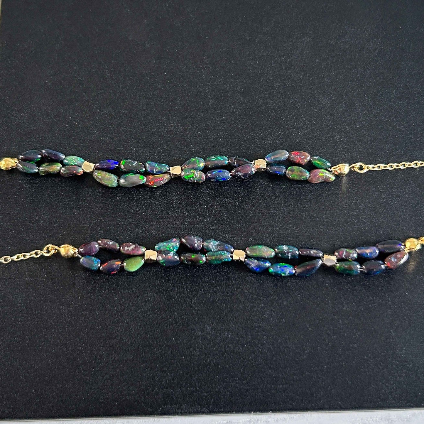 Rare Rainbow Black Opal Bracelet in 14k Gold