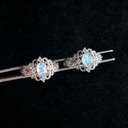 Blue Moonstone Adjustable Silver Ring with Zircon
