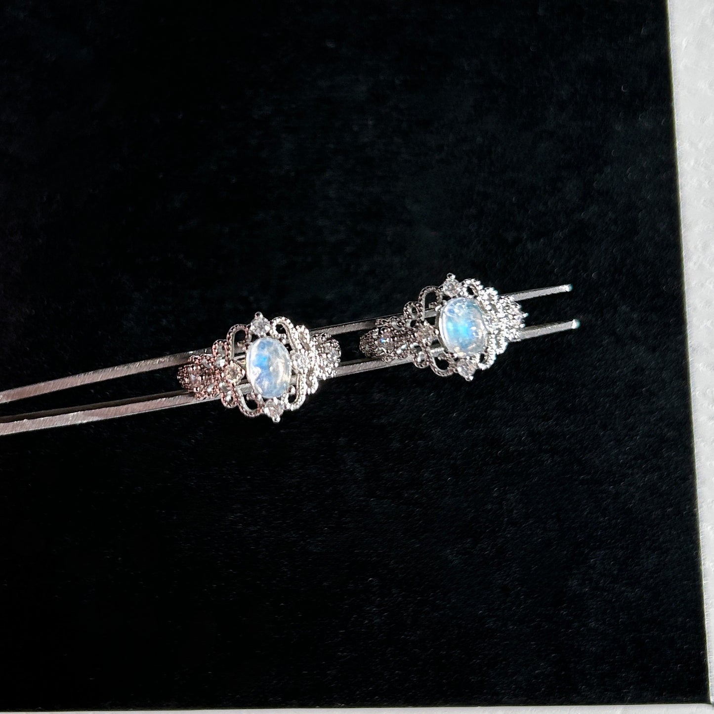 Blue Moonstone Adjustable Silver Ring with Zircon