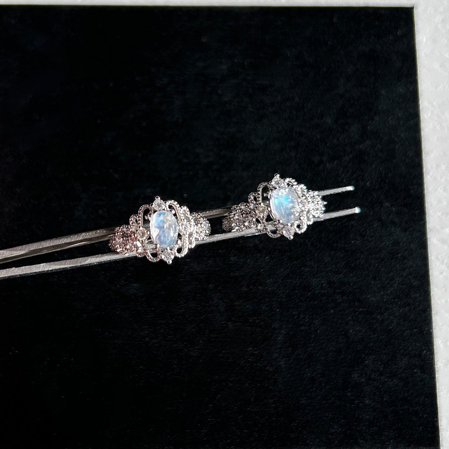 Blue Moonstone Adjustable Silver Ring with Zircon