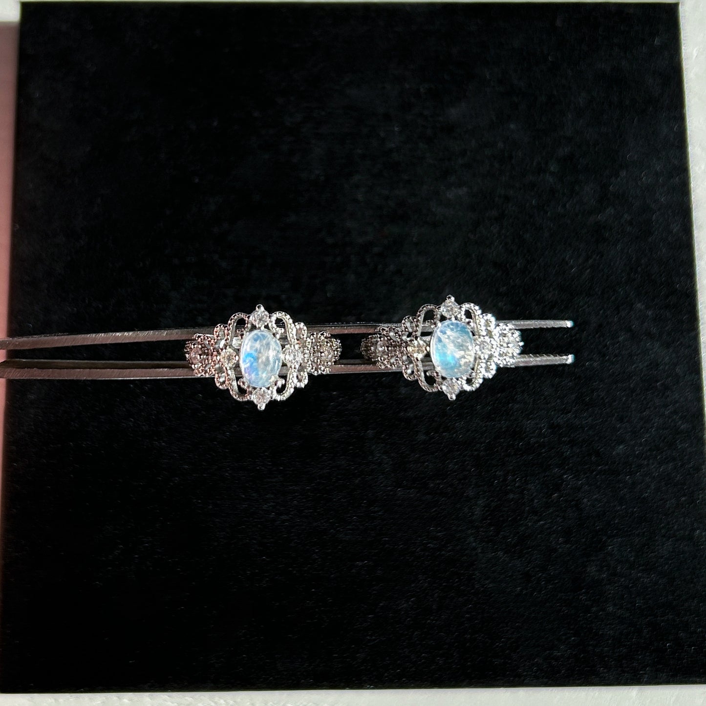 Blue Moonstone Adjustable Silver Ring with Zircon