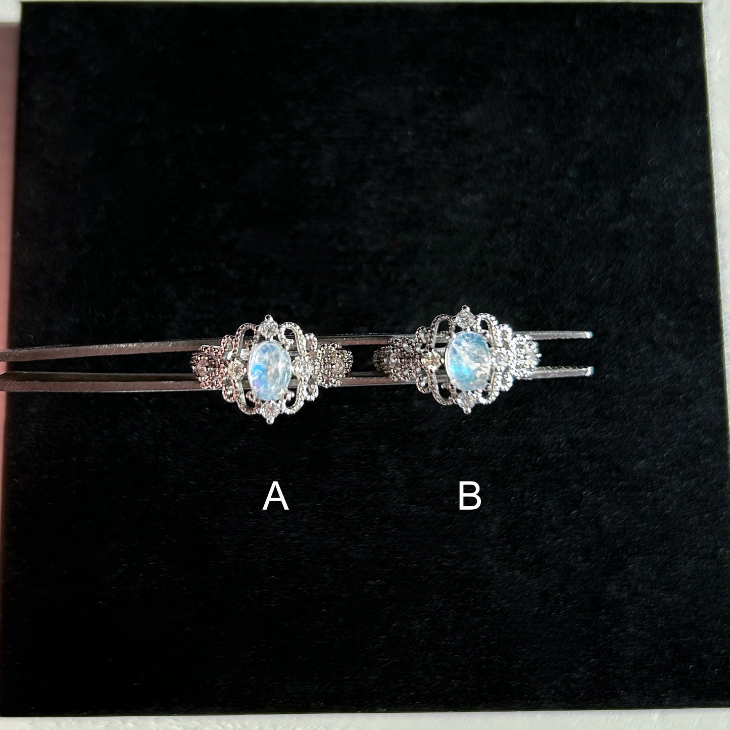 Blue Moonstone Adjustable Silver Ring with Zircon