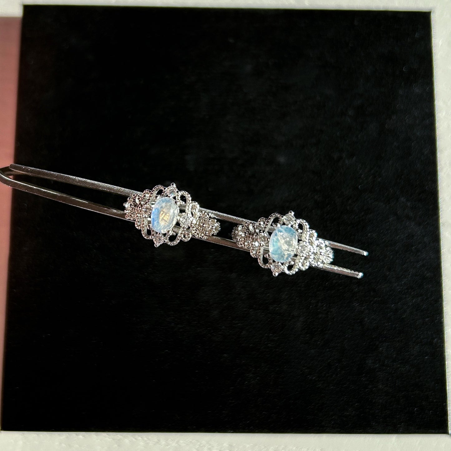 Blue Moonstone Adjustable Silver Ring with Zircon