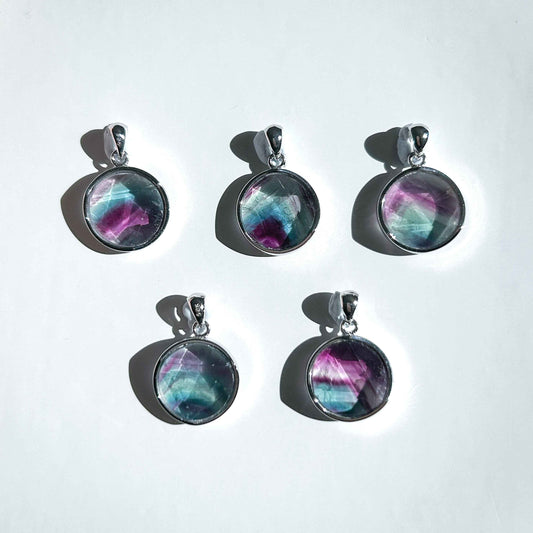 High Quality Faceted Fluorite 925 Sterling Silver Pendant (chain excluded)