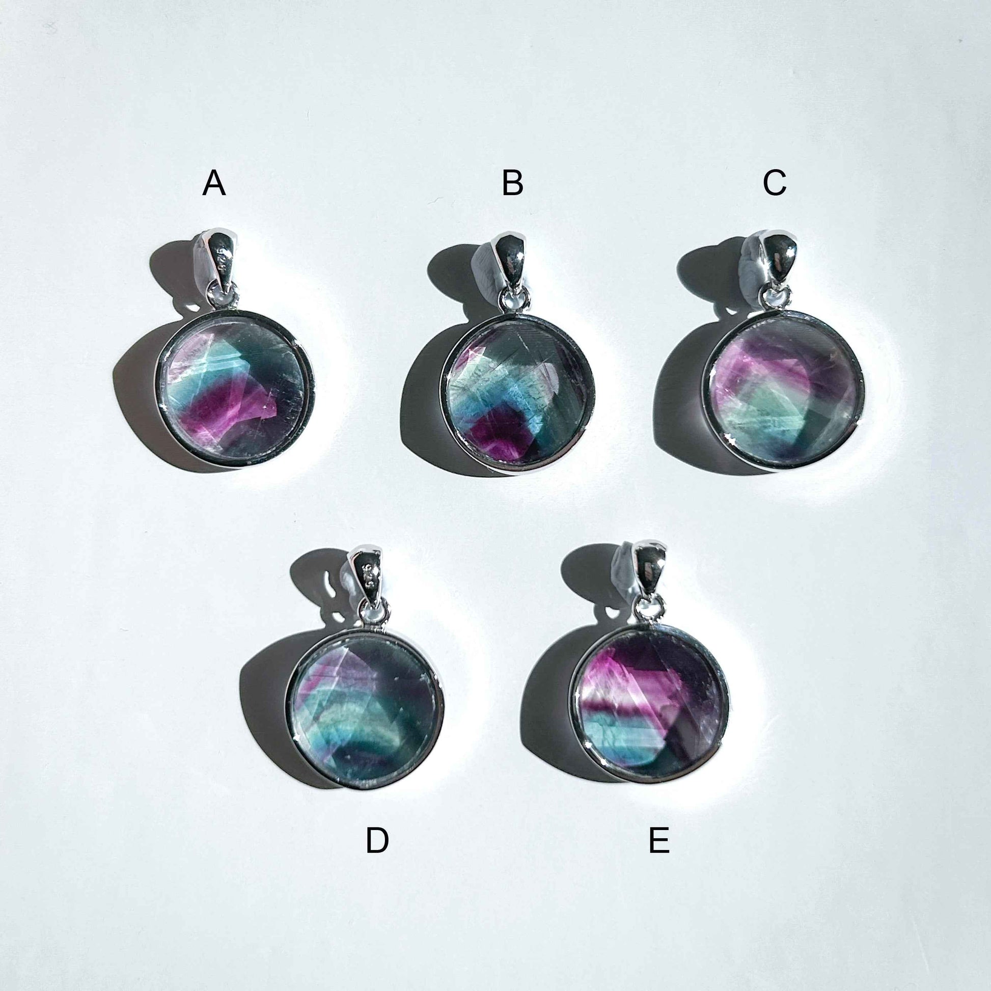 High Quality Faceted Fluorite 925 Sterling Silver Pendant (chain excluded)