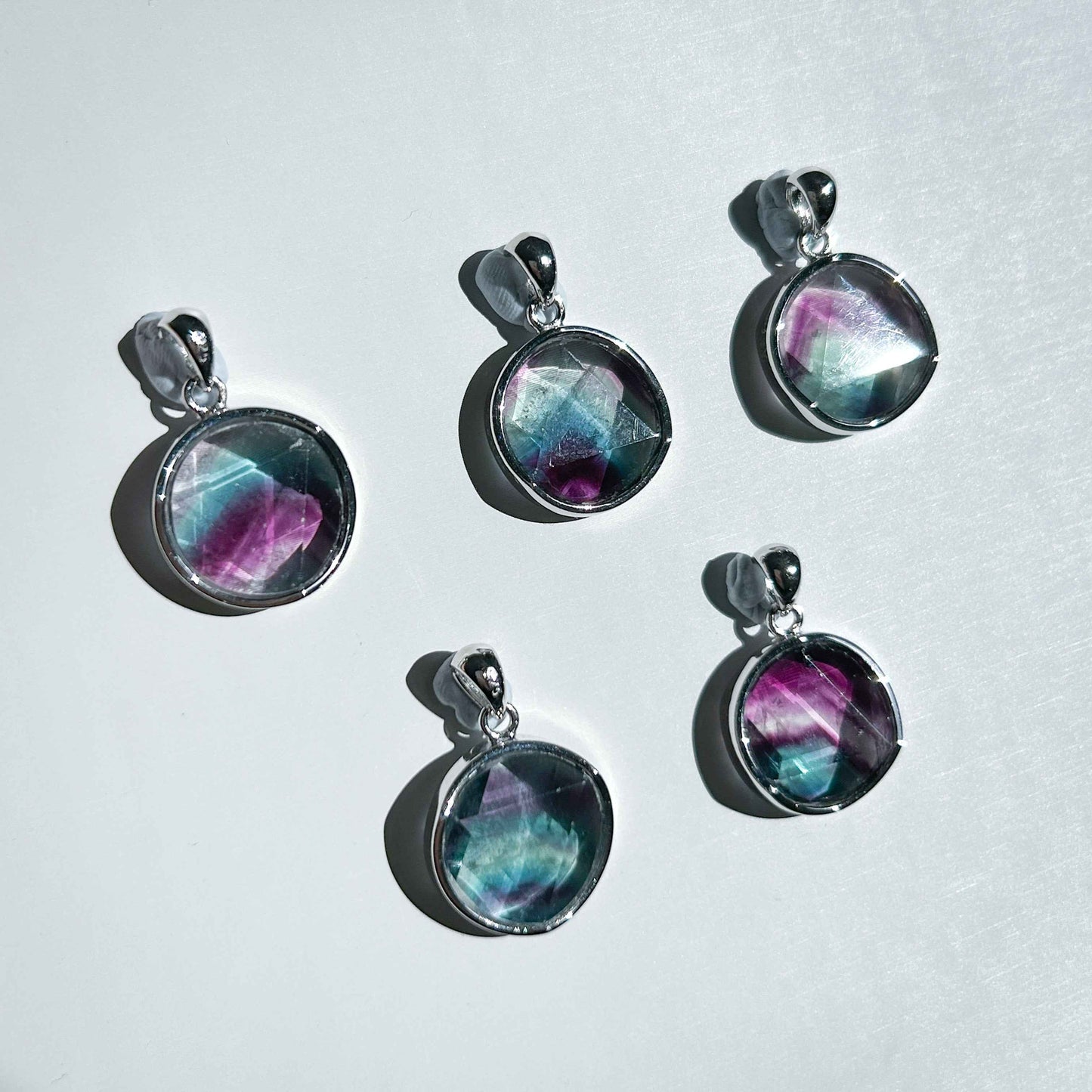 High Quality Faceted Fluorite 925 Sterling Silver Pendant (chain excluded)