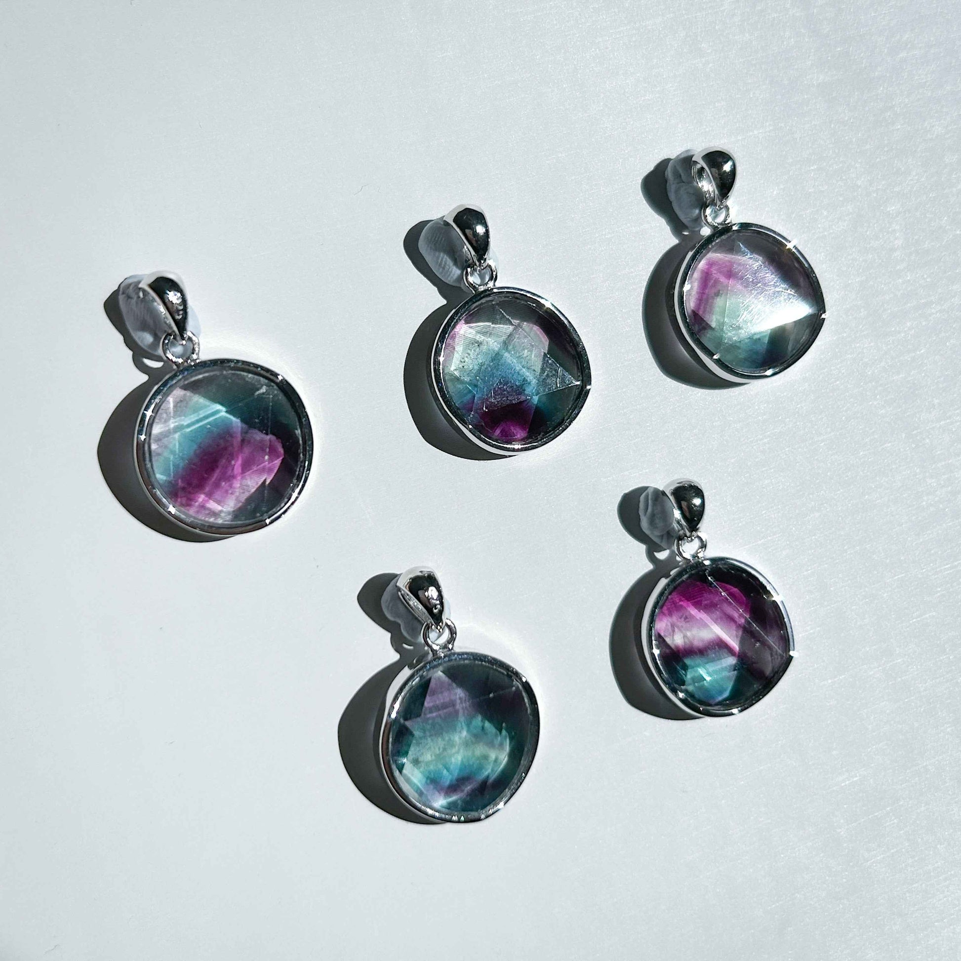 High Quality Faceted Fluorite 925 Sterling Silver Pendant (chain excluded)