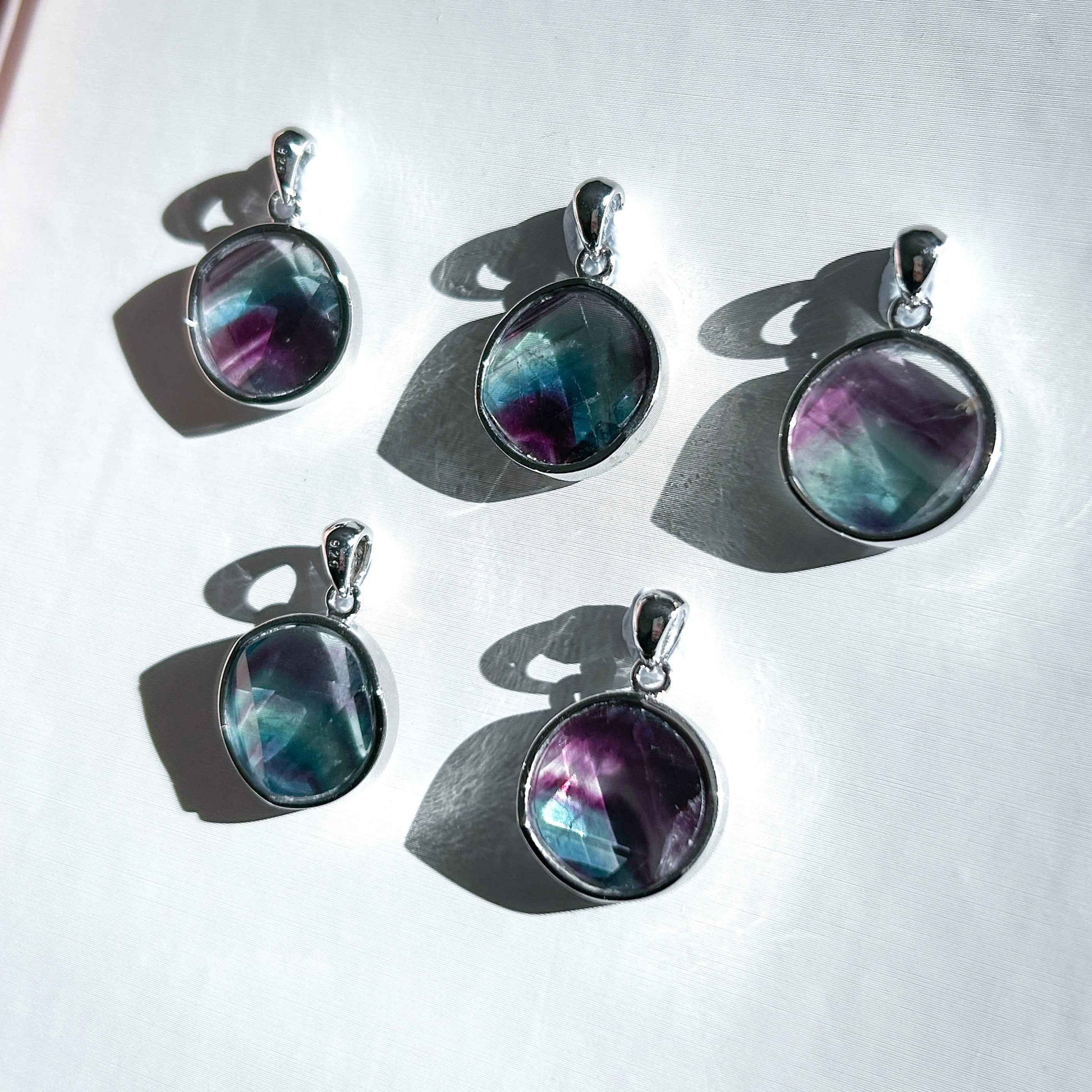 High Quality Faceted Fluorite 925 Sterling Silver Pendant (chain excluded)