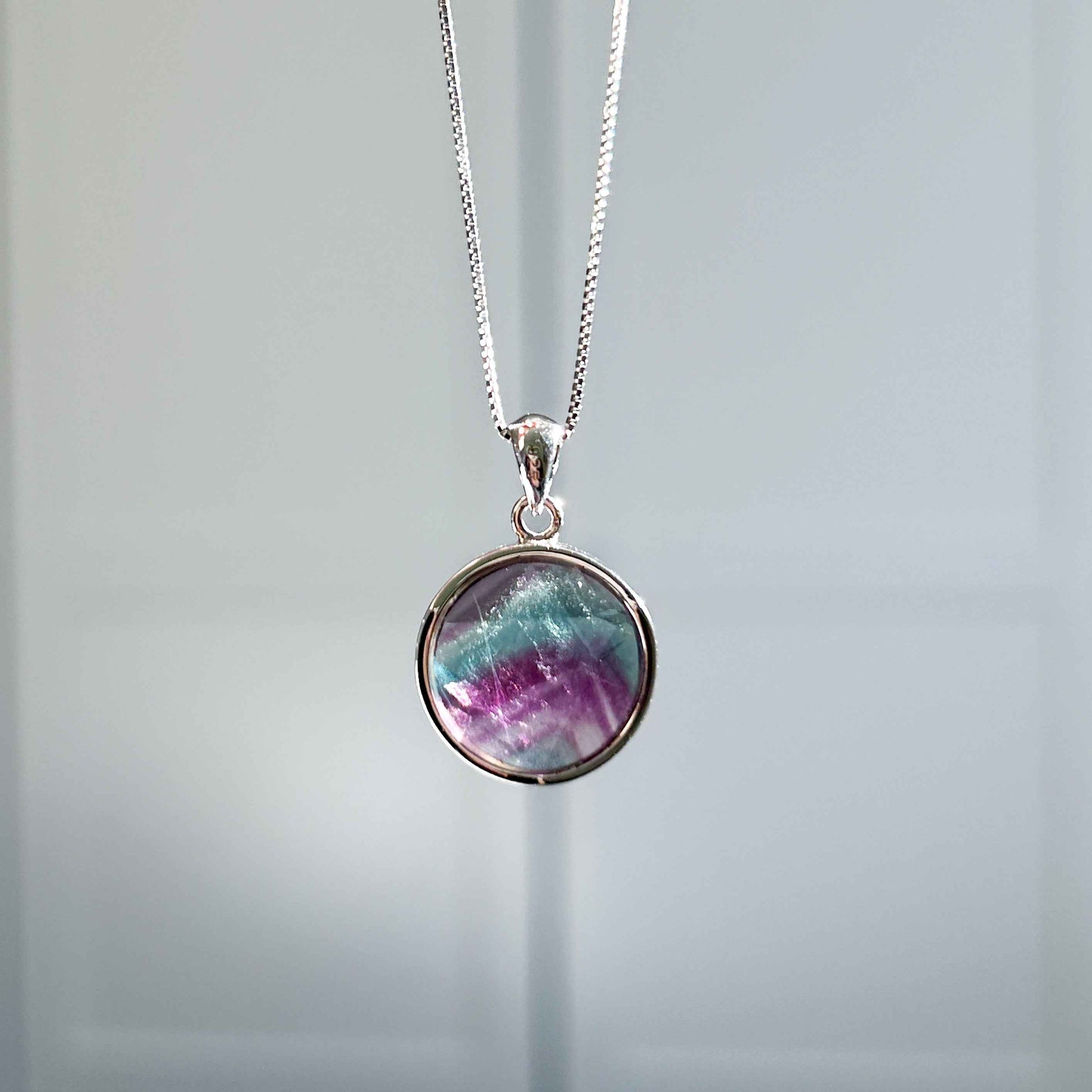 High Quality Faceted Fluorite 925 Sterling Silver Pendant (chain excluded)