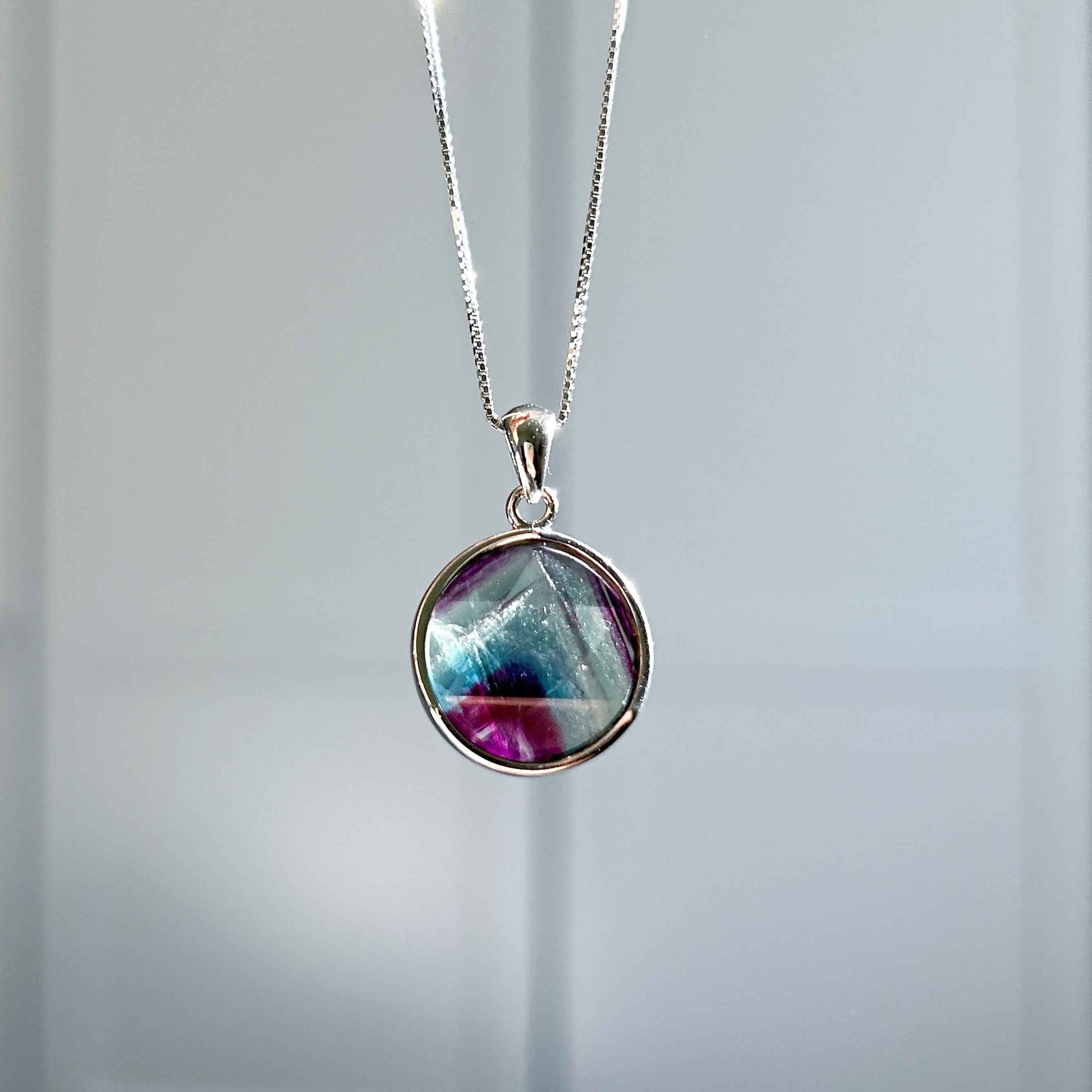 High Quality Faceted Fluorite 925 Sterling Silver Pendant (chain excluded)