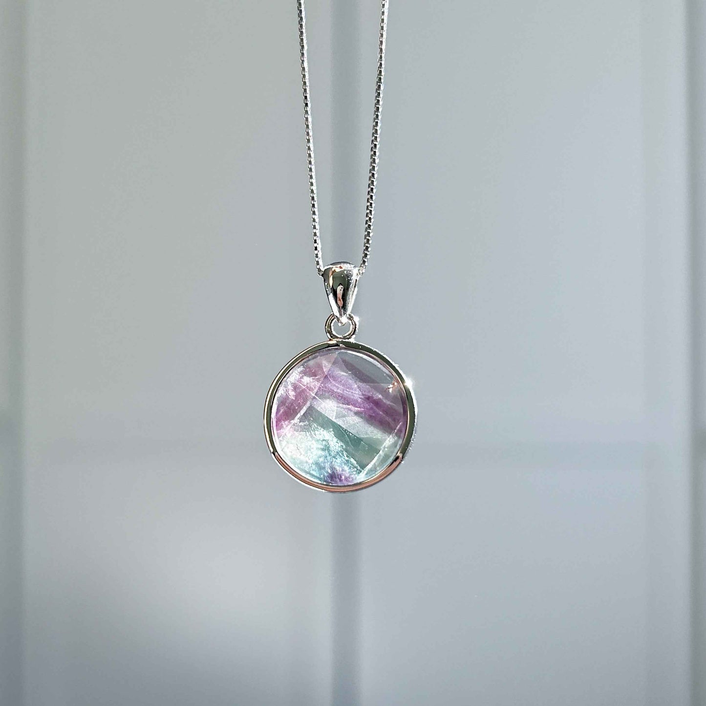 High Quality Faceted Fluorite 925 Sterling Silver Pendant (chain excluded)