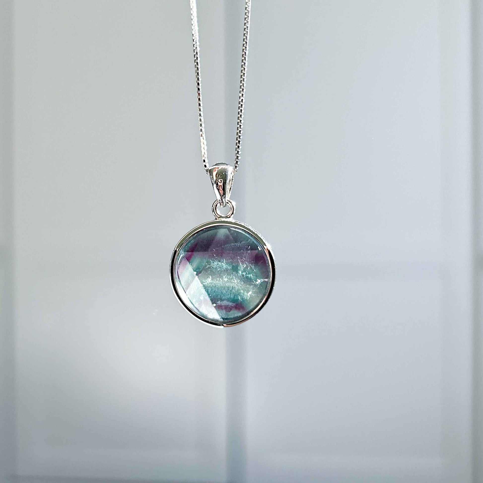 High Quality Faceted Fluorite 925 Sterling Silver Pendant (chain excluded)