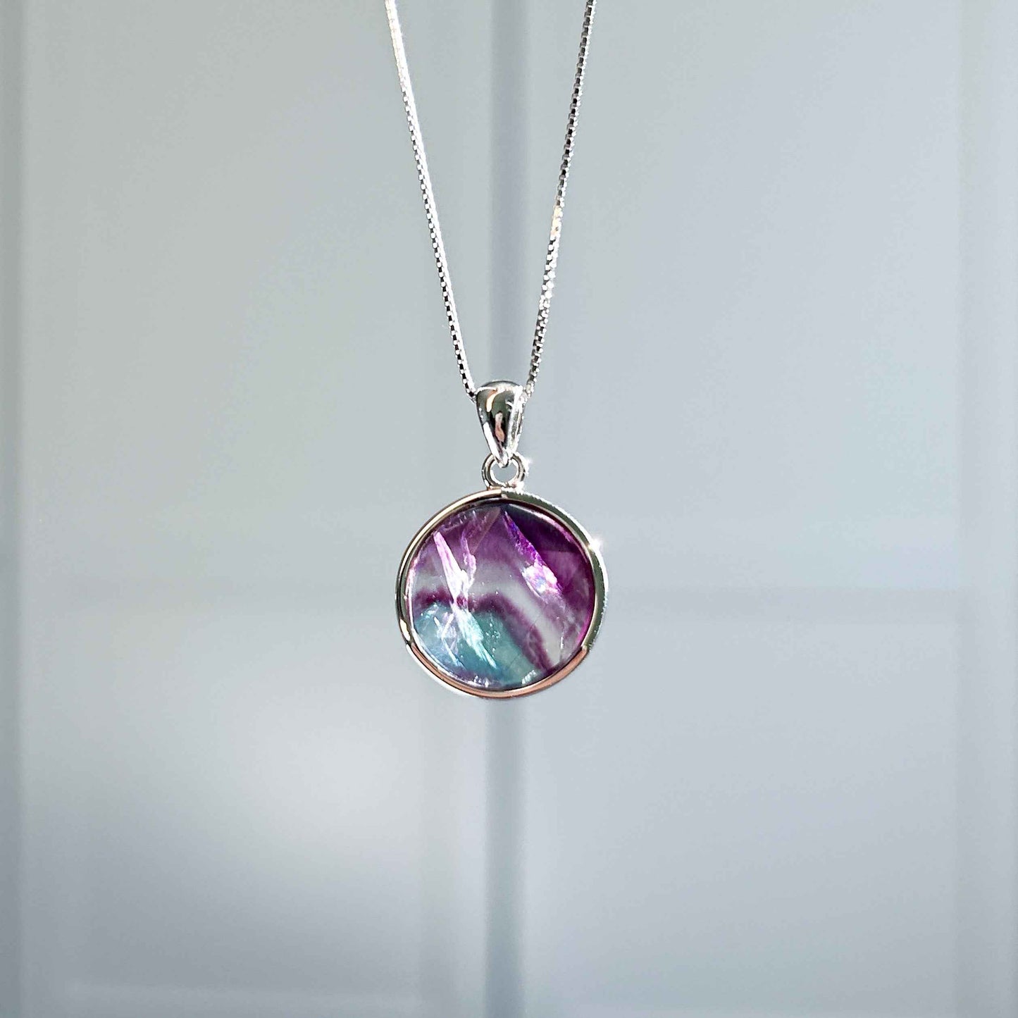 High Quality Faceted Fluorite 925 Sterling Silver Pendant (chain excluded)