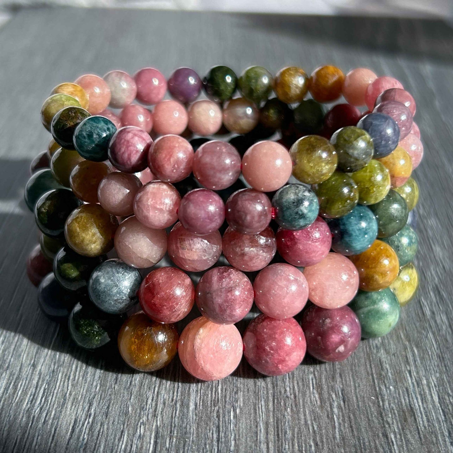 Rare Natural Rainbow Tourmaline Large Bracelet in 8 to 11MM