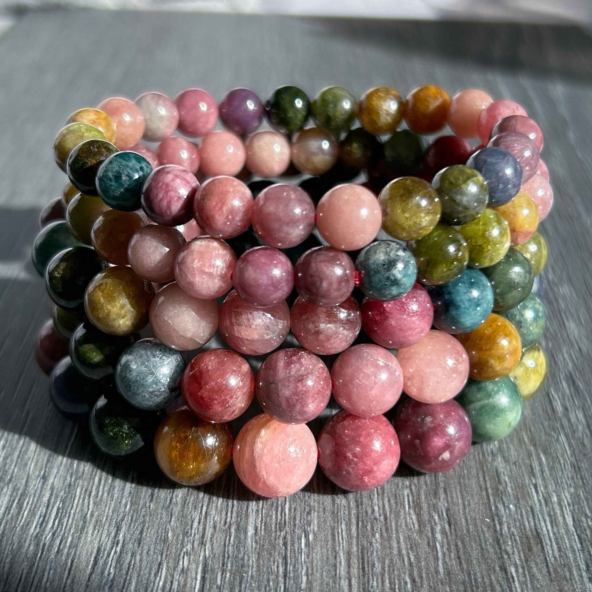 Rare Natural Rainbow Tourmaline Large Bracelet in 8 to 11MM