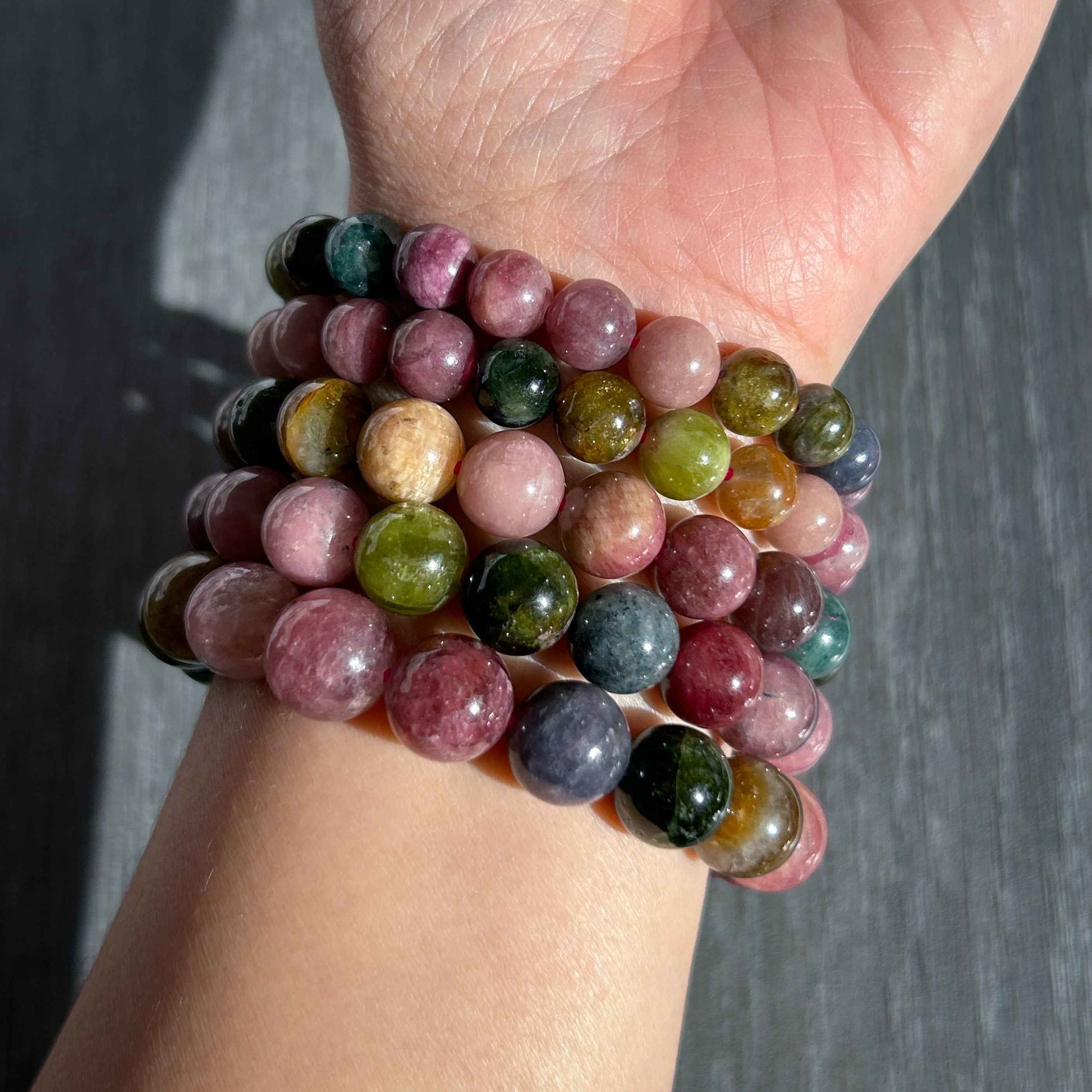 Rare Natural Rainbow Tourmaline Large Bracelet in 8 to 11MM