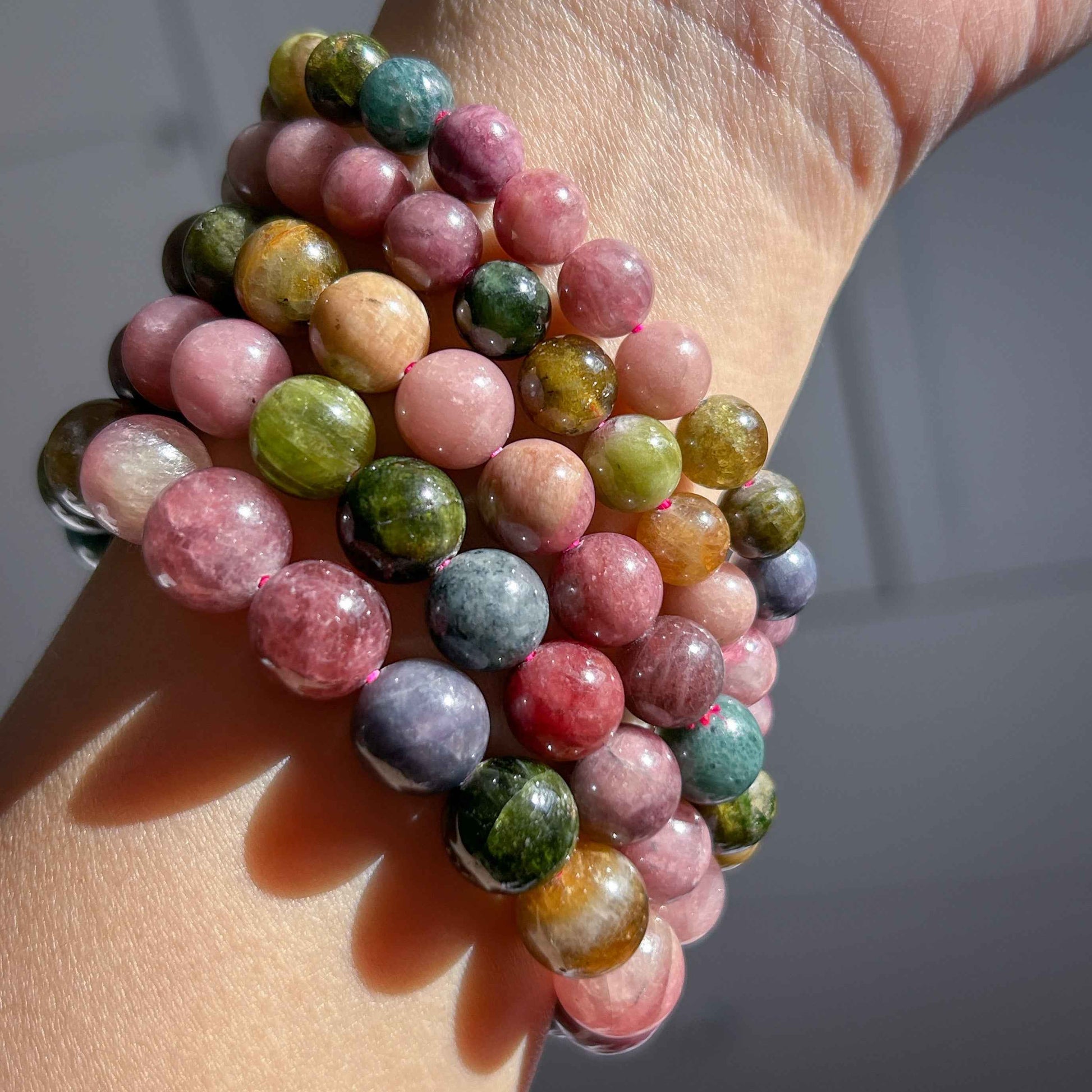 Rare Natural Rainbow Tourmaline Large Bracelet in 8 to 11MM