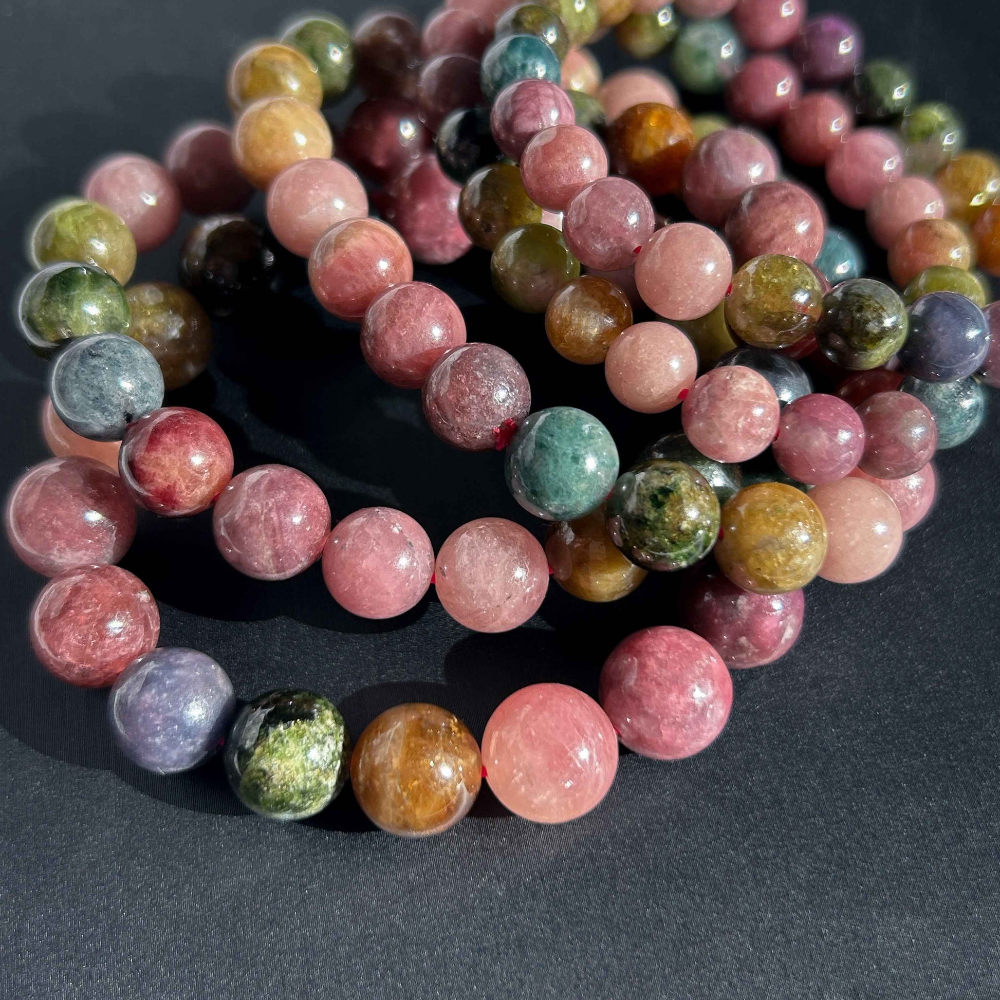 Rare Natural Rainbow Tourmaline Large Bracelet in 8 to 11MM