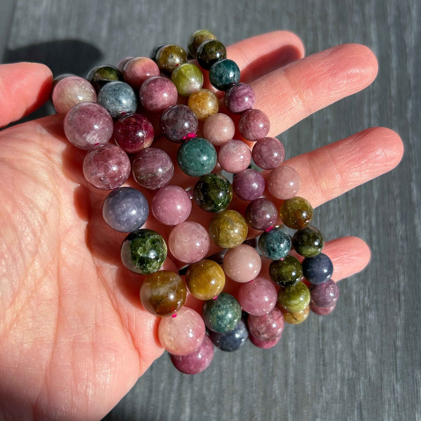 Rare Natural Rainbow Tourmaline Large Bracelet in 8 to 11MM