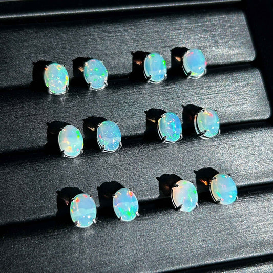 High Quality Rainbow Opal Stud Earrings in 925 Sterling Silver