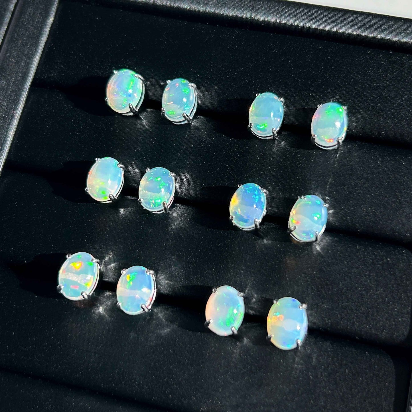 High Quality Rainbow Opal Stud Earrings in 925 Sterling Silver
