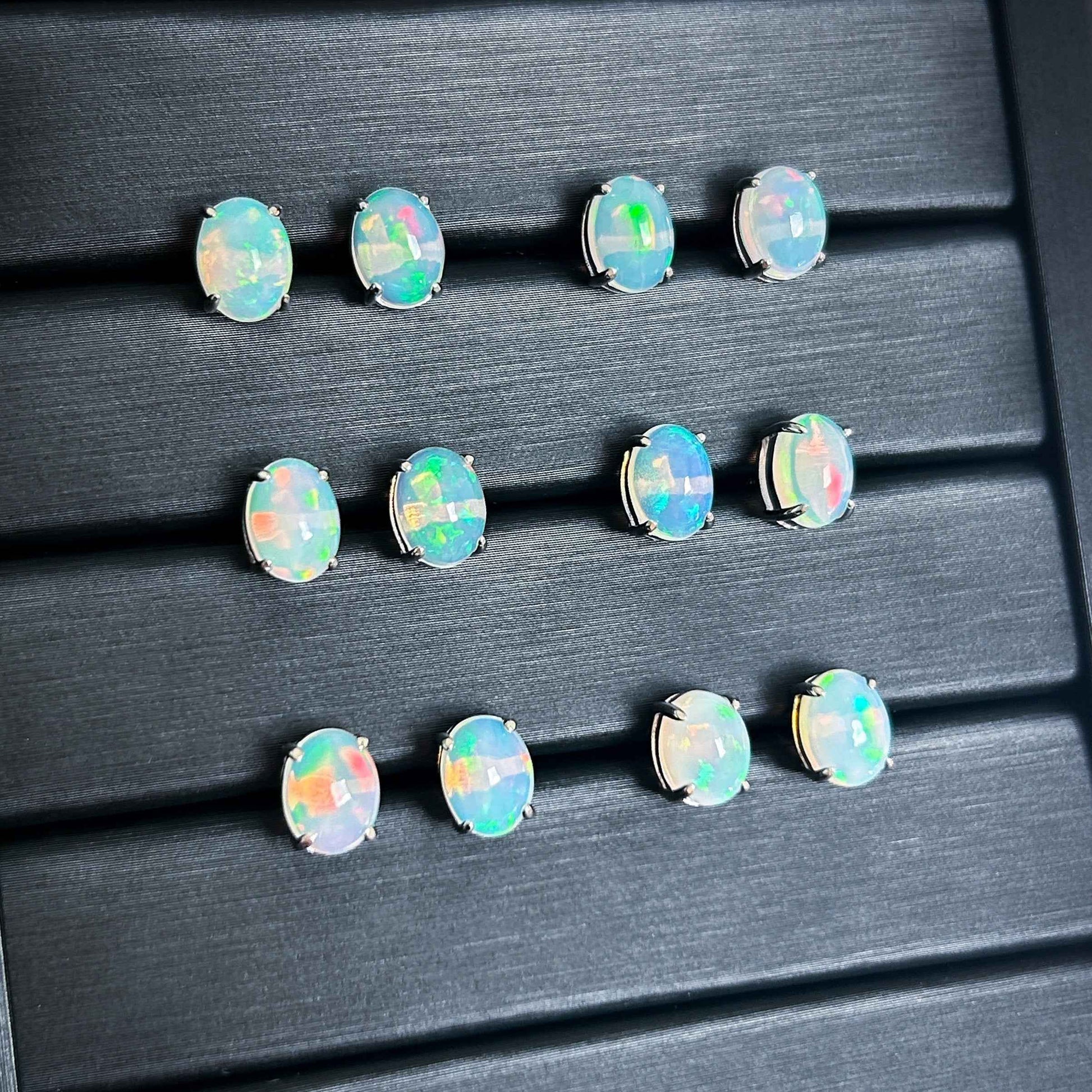 High Quality Rainbow Opal Stud Earrings in 925 Sterling Silver