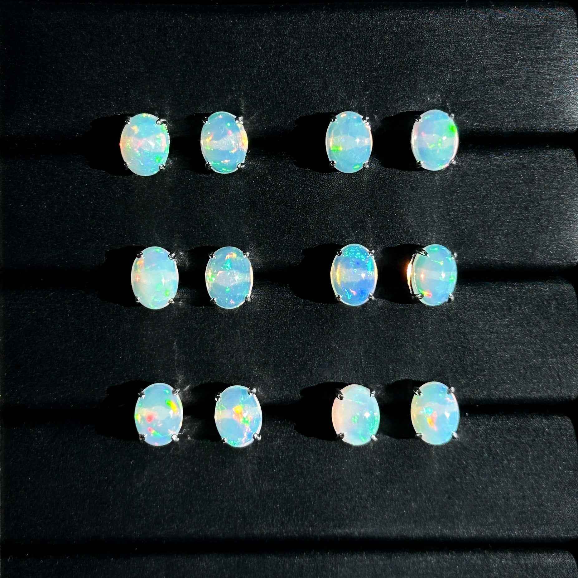 High Quality Rainbow Opal Stud Earrings in 925 Sterling Silver