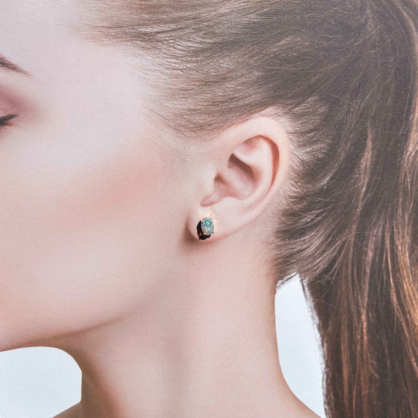 High Quality Rainbow Opal Stud Earrings in 925 Sterling Silver