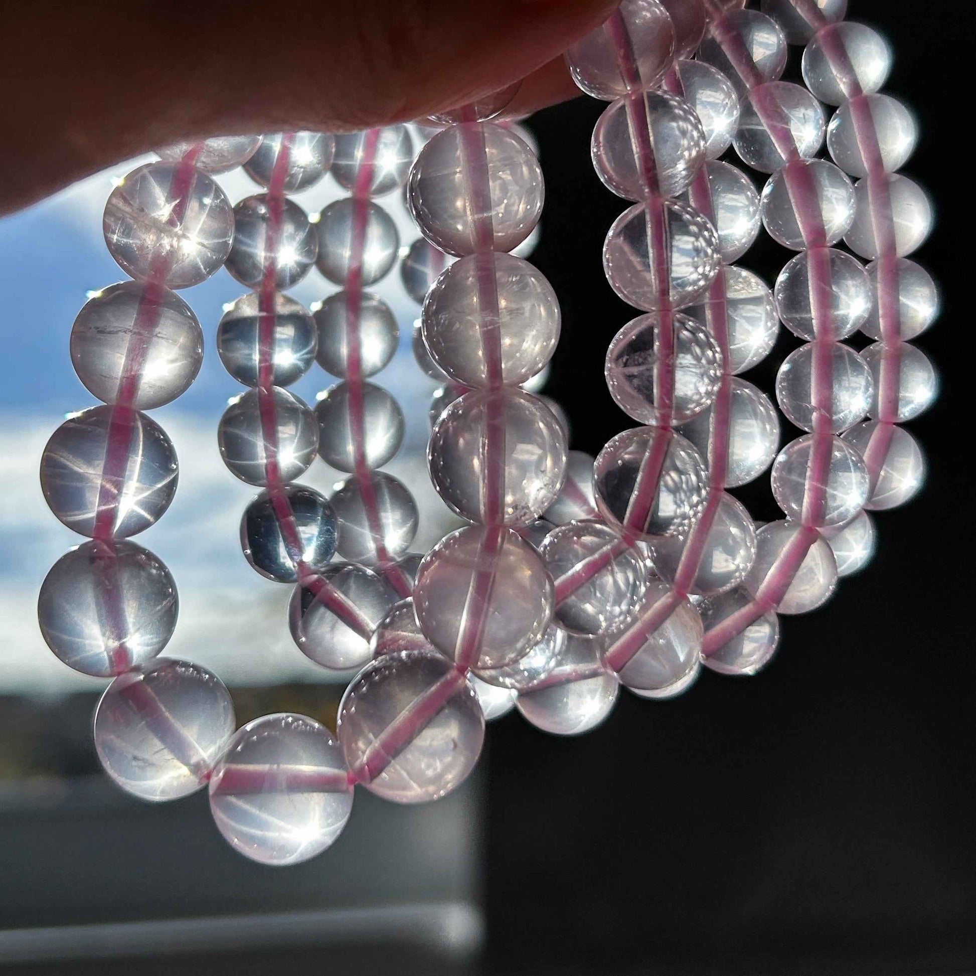 High Quality Rare Starlight Rose Quartz Bracelet in 8 to 12MM