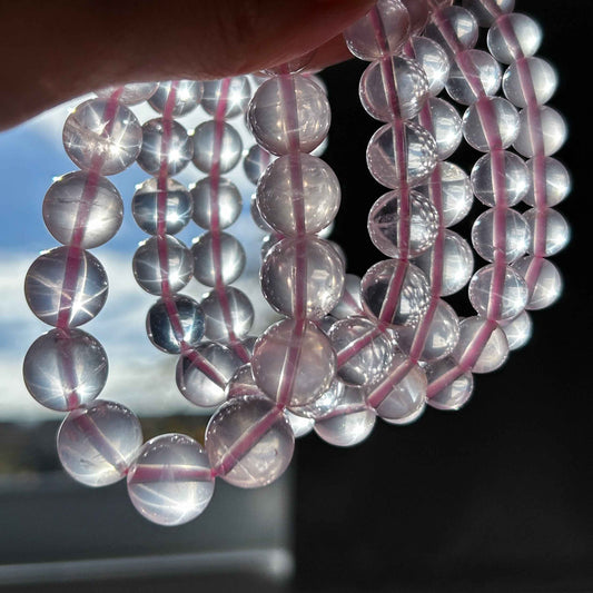 High Quality Rare Starlight Rose Quartz Bracelet in 8 to 12MM