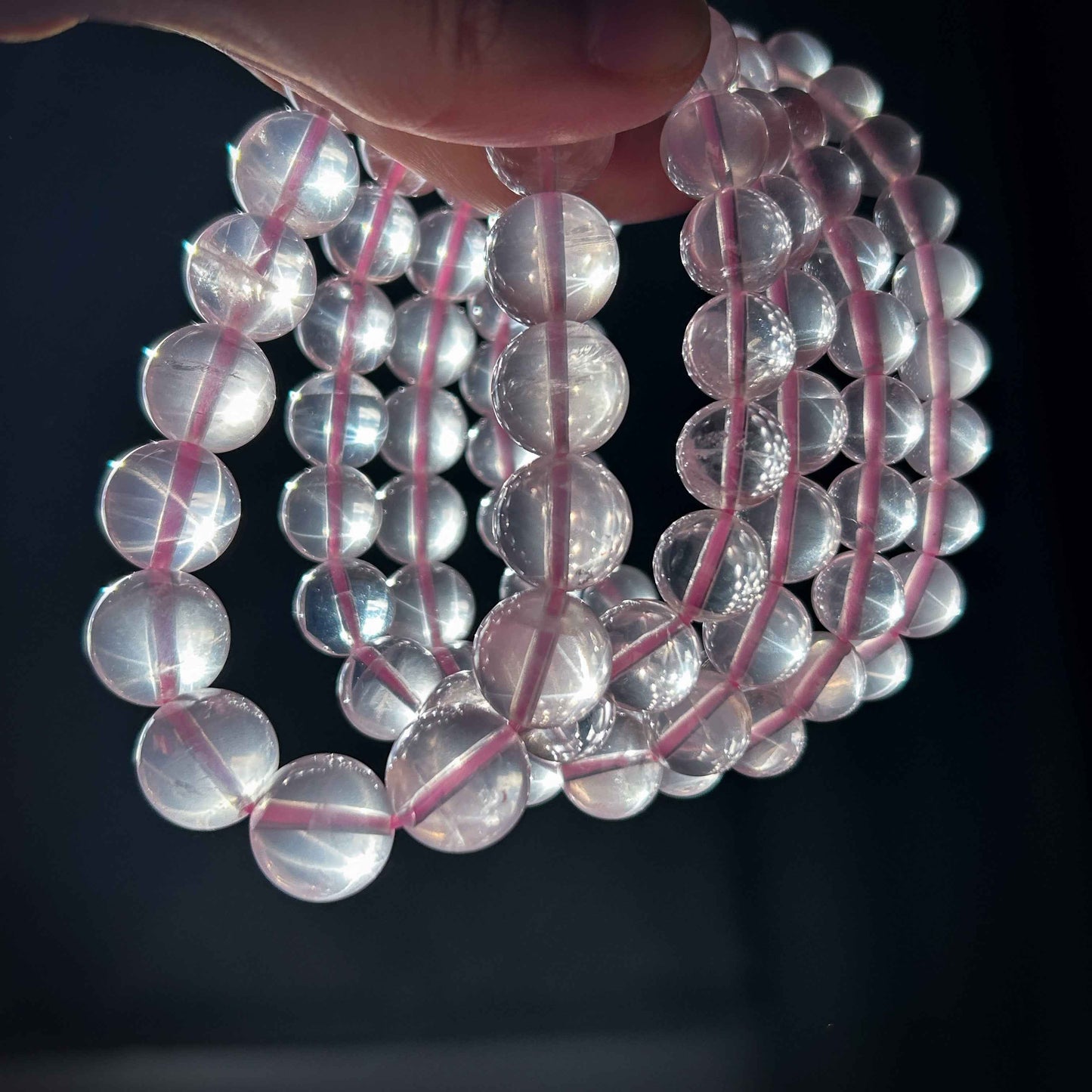 High Quality Rare Starlight Rose Quartz Bracelet in 8 to 12MM