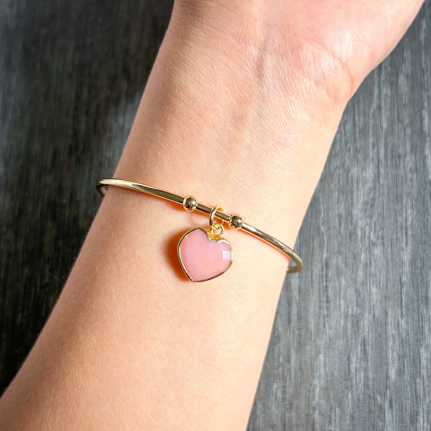 Blue Lace Agate & Pink Opal Double-side Heart 14k Gold Cuff Bracelet - Crystal Moment