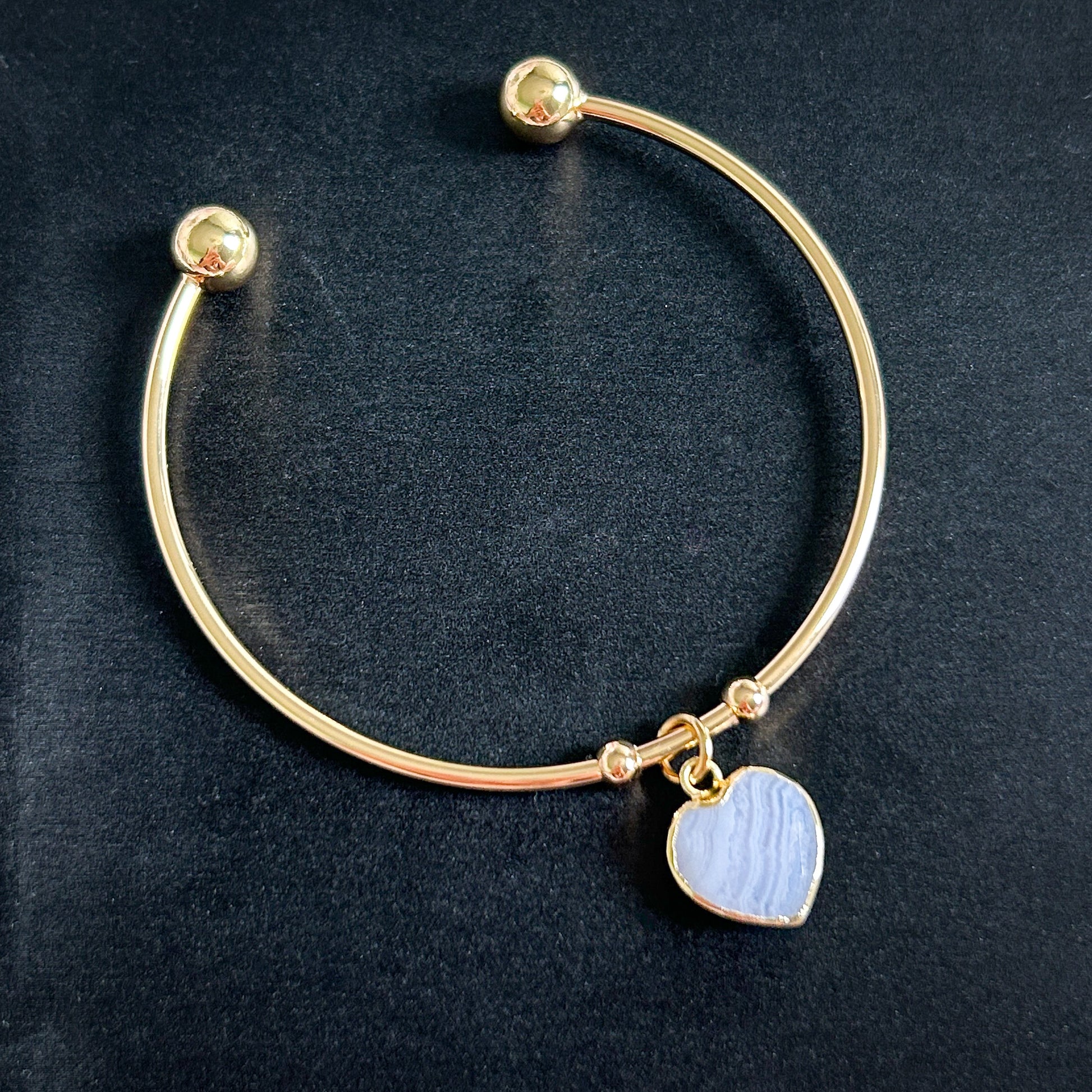 Blue Lace Agate & Pink Opal Double-side Heart 14k Gold Cuff Bracelet - Crystal Moment