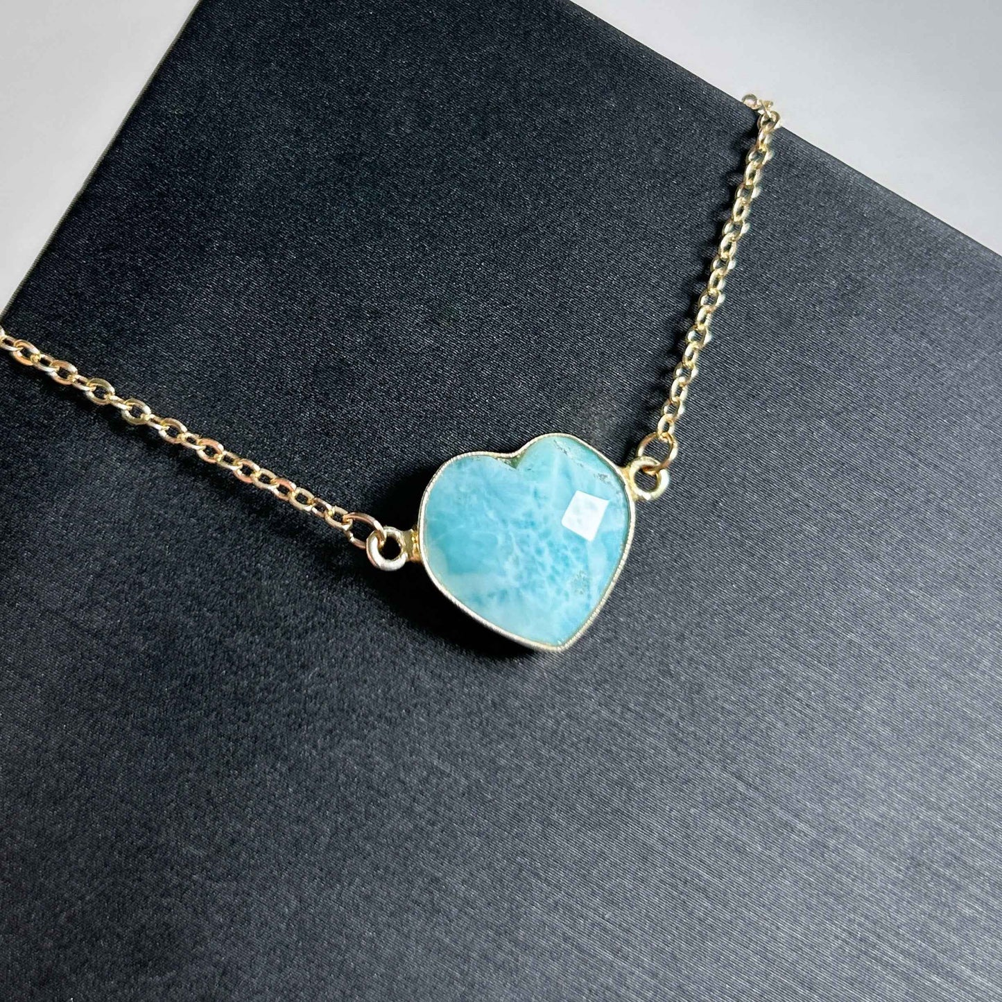 Faceted Larimar in Heart Shape 14k Gold Adjustable Bracelet